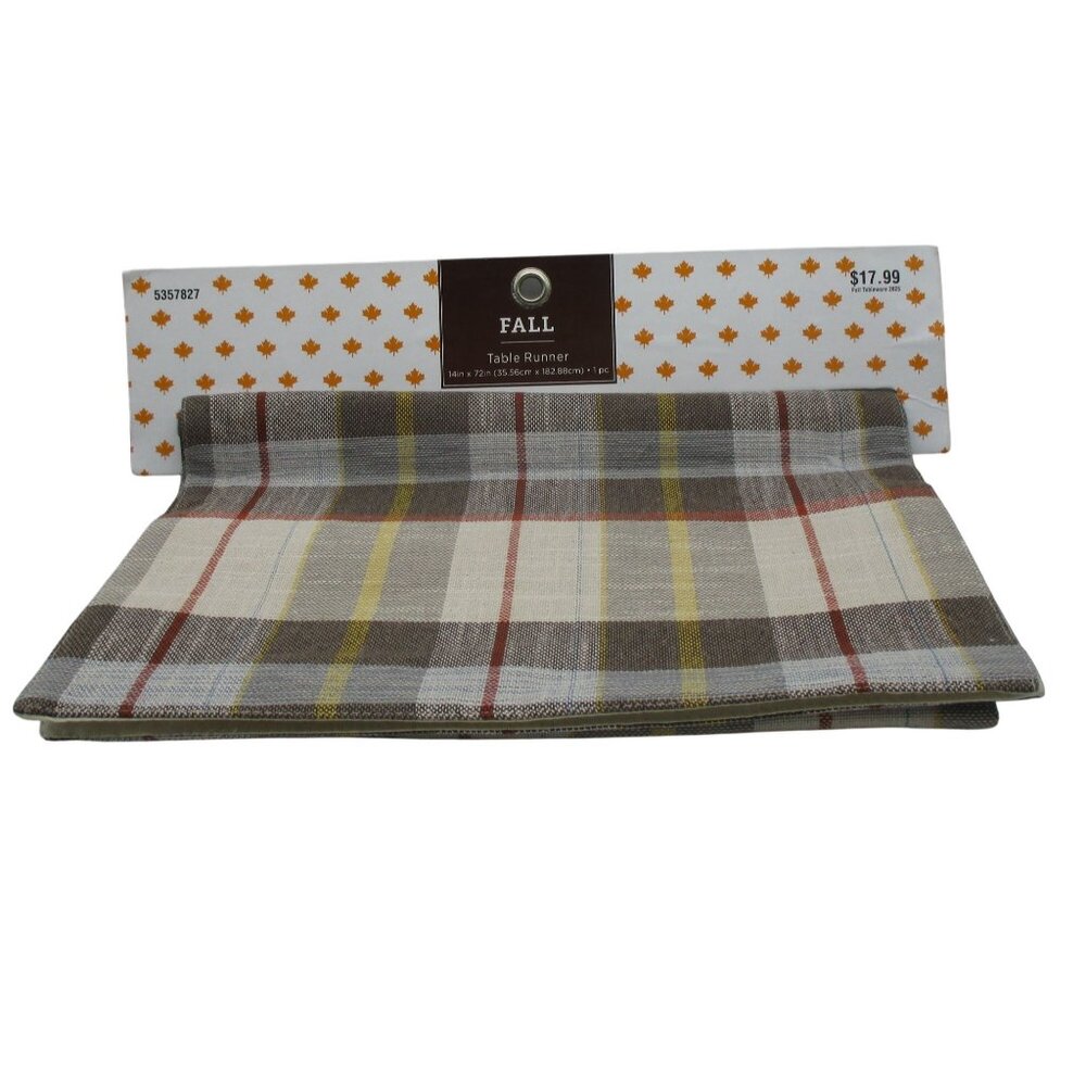 Fabric Plaid Cotton Table Runner 14" x 72" FALL Farmhouse MULTICOLOR PLAID NWT